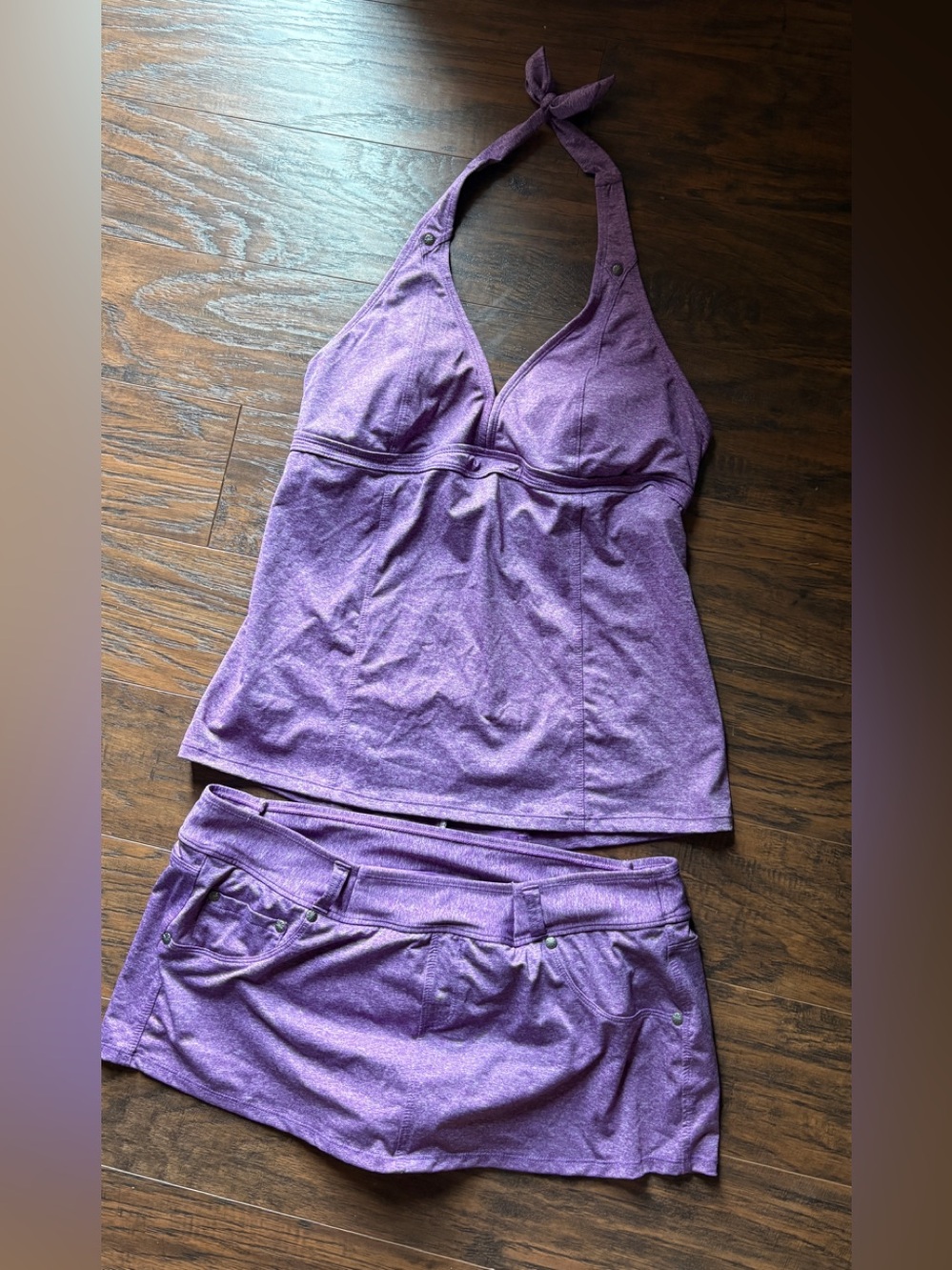 Athleta Purple Halter Tankini Top with Matching Swim Skirt